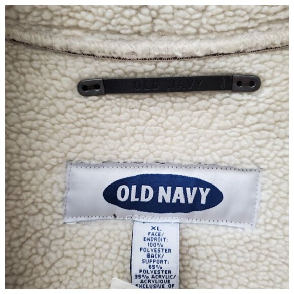 EUC Mens Y2K Brown Sherpa-Lined Faux Suede Coat Old Navy Sz XL Heritage Workwear - Picture 10 of 12